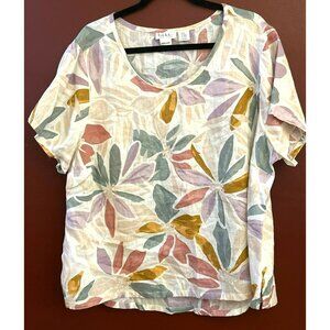 Nicole Miller Women's Plus Size Pastel Floral 100% Linen Short Sleeve Shirt 2X